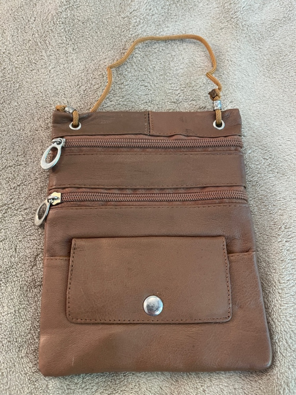 Brown Genuine Leather Crossbody Travel Wallet Bag